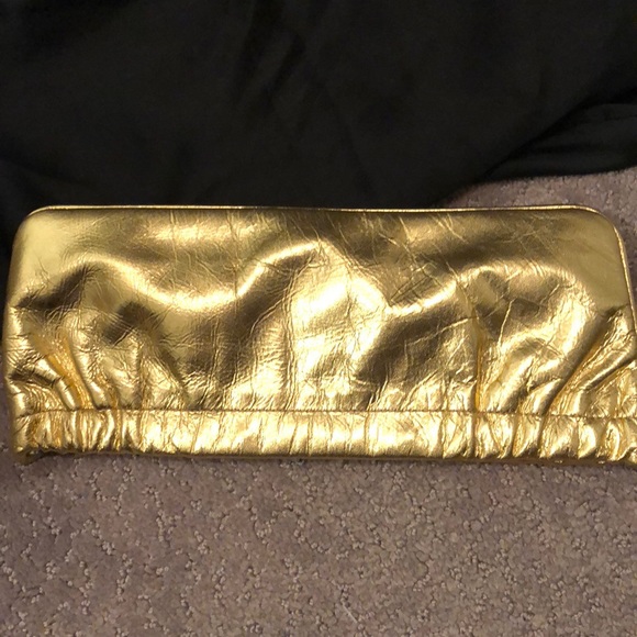 Bebe genuine leather gold evening clutch with diamond studs - Picture 3 of 3
